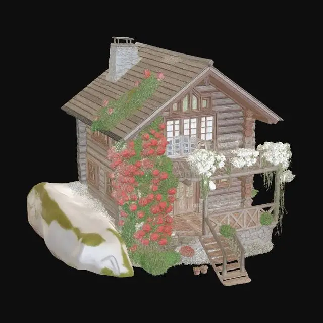 3D model for Rose-Covered Cabin in the Woods