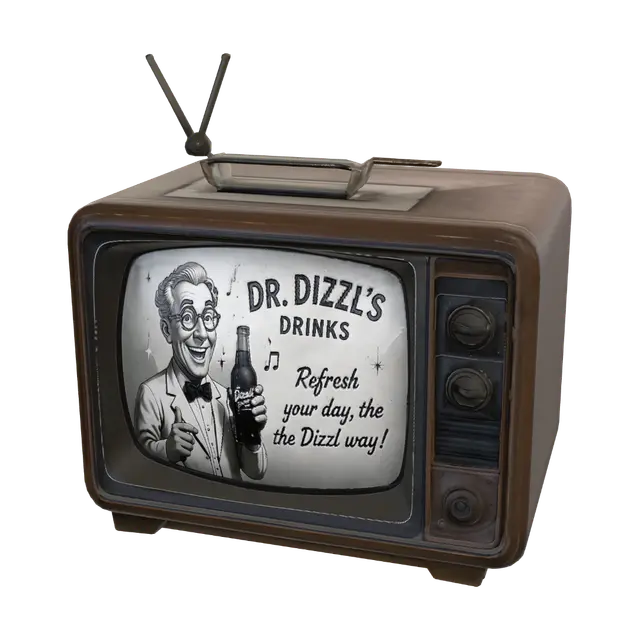 3D model for Dr. Dizzl's Drinks Advertisement on a Vintage TV