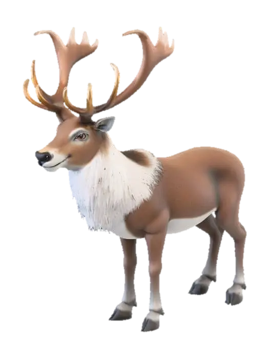 A majestic, realistic reindeer standing calmly, its robust body covered in thick,… 3D model, vytvořený pomocí AI