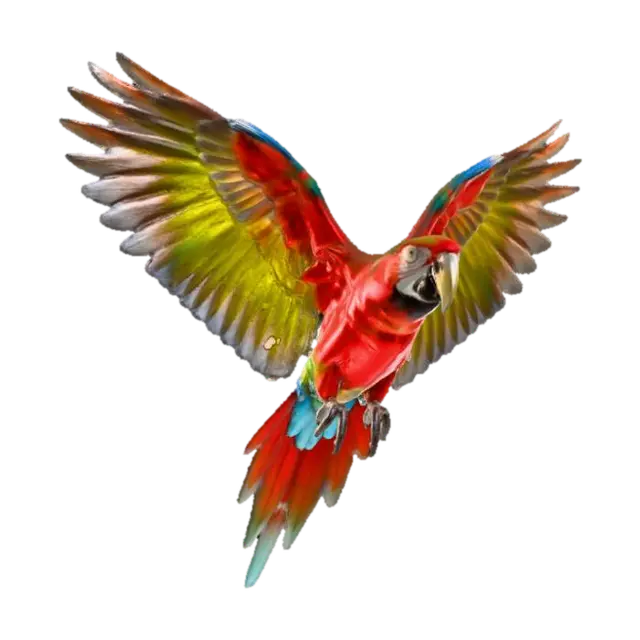 Scarlet Macaw in Flight - Parrot 3D model, vytvořený pomocí AI