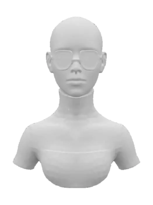 3D model for full-body bald humanoid female, symmetry, A-pose, game asset, features intricate biomechanical textures that seamlessly blend organic and mechanical elements. realistic skin tone on face with translucent glowing neon texture for other organic elements. beautiful face with realistic features and well defined facial profile. optimised for rigging and animation