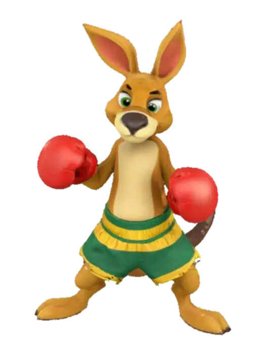 [Australia]. A Pixar inspired boxing Kangaroo wearing green and gold shorts and… 3D model, vytvořený pomocí AI