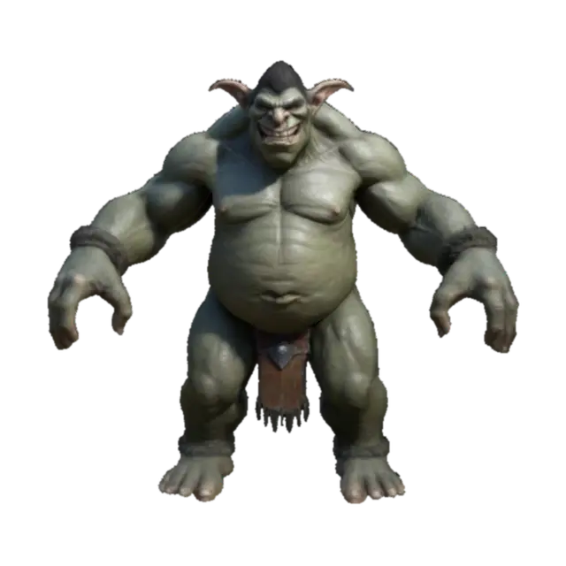 Giant Troll , no weapon , symmetry , T- pose , game asset 3D model, vytvořený pomocí AI