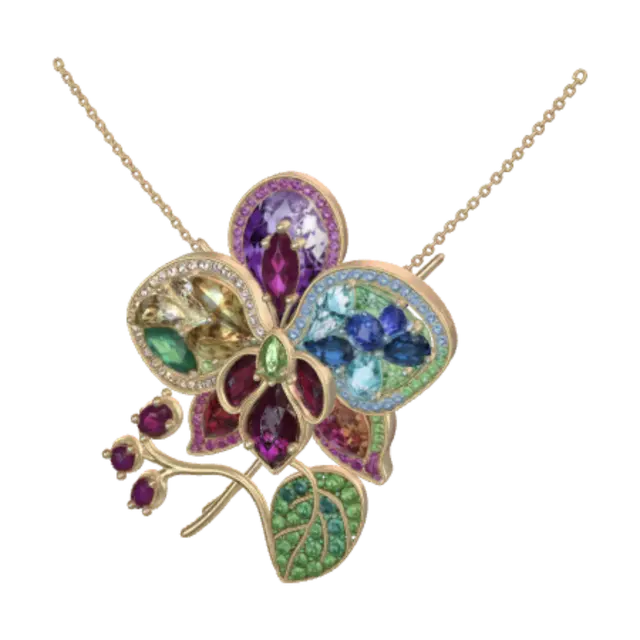 3D model for necklace with all kinds of jews in an orchid shape