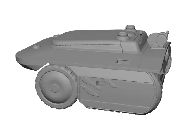 3D model for Create a 3D low-poly futuristic aquatic robot named 'EcoBot', designed for environmental cleaning. It should have a hydrodynamic catamaran-style hull, glowing cyan LED sensors on the front, a solar panel grid on the top, and a visible mesh filtration system underneath. Clean textures, professional asset design, ready for mobile Augmented Reality integration.
