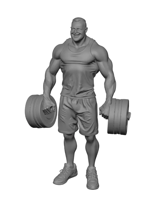 3D model for a superdad with lots of big muscles and lifting weights