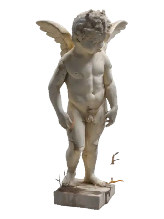 "A broken Cupid statue in ancient Greek marble style, cracked and weathered. Sad or… 3D model, vytvořený pomocí AI