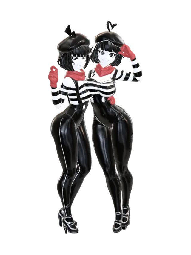 Clown Girl+18 - Mime 3D model, vytvořený pomocí AI