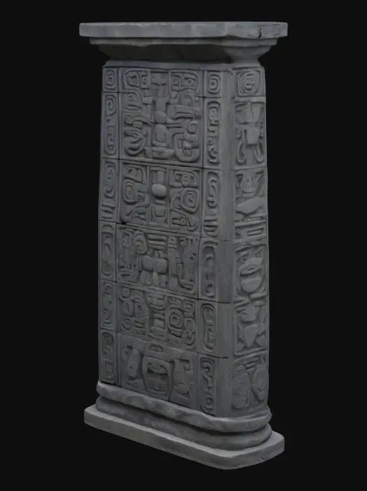 3D model for Pilar de pedra cinza escuro de 3 metros similar a arquitetura asteca com escritas astecas.