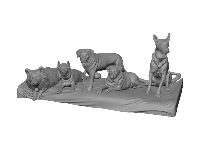 3D model for Five Dogs on a Red Couch