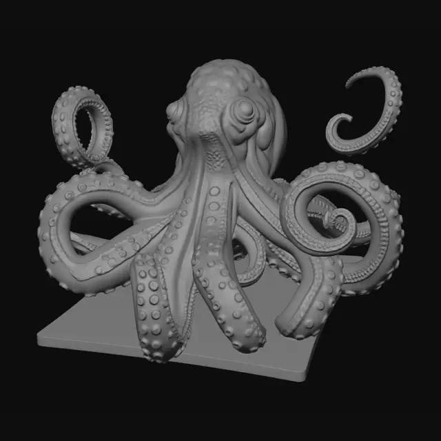 3D model for Create a 3D-printable Kraken tentacle car roof ornament that looks like it is grabbing the top of a car. The tentacle should be long, thick, and slightly curved, with dramatic curling motion and bold suction cups along the underside. Design it so the lower section hugs the contour of a car roof while the upper section rises and curls for a gripping effect. Make it stylized, aggressive, and pirate-themed, like part of a legendary sea monster attacking the vehicle. Include clean sculpted texture, smooth flow, and strong silhouette. Keep it one solid connected object with a flat mounting underside, durable thickness, and no fragile floating parts.