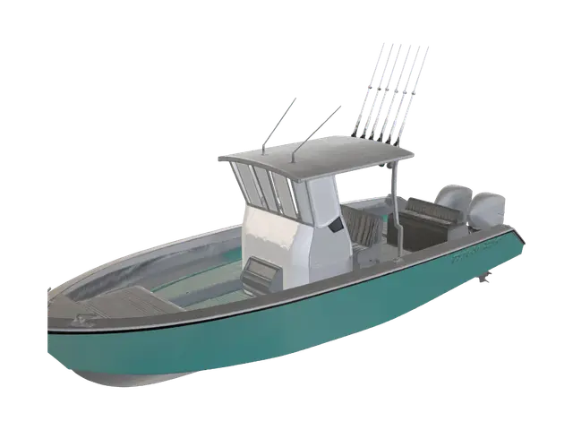 Teal Center Console Fishing Boat - Watercraft 3D model, vytvořený pomocí AI