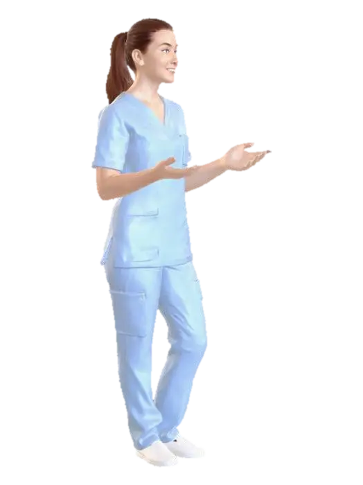 Nurse in light blue scrubs - Care 3D model, vytvořený pomocí AI