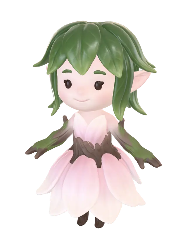 young magnolia dryad 3D model, vytvořený pomocí AI