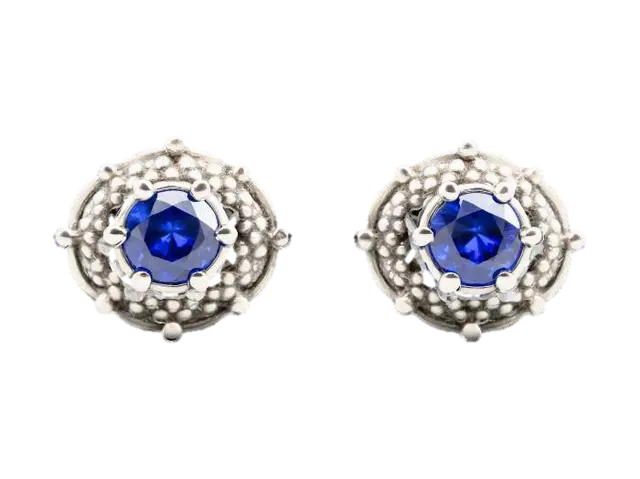3D model for A pair of screw-back blue sapphire and sterling silver stud earrings, HDR, Highly Detailed, Modern vintage style