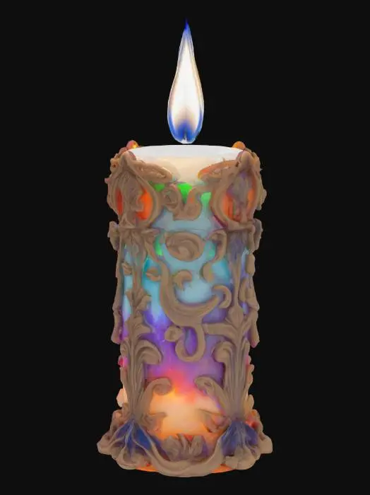 3D model for A large decorative candle, blue flame, mystical colors,