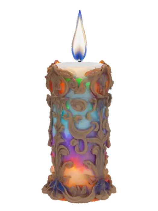 3D model for A large decorative candle, blue flame, mystical colors,