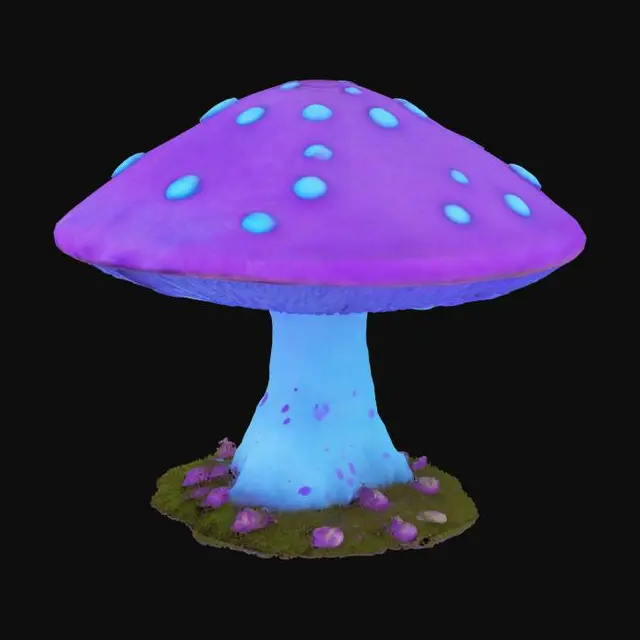 3D model for A giant mystical Mushroom with violet flesh and sky blue spots.
