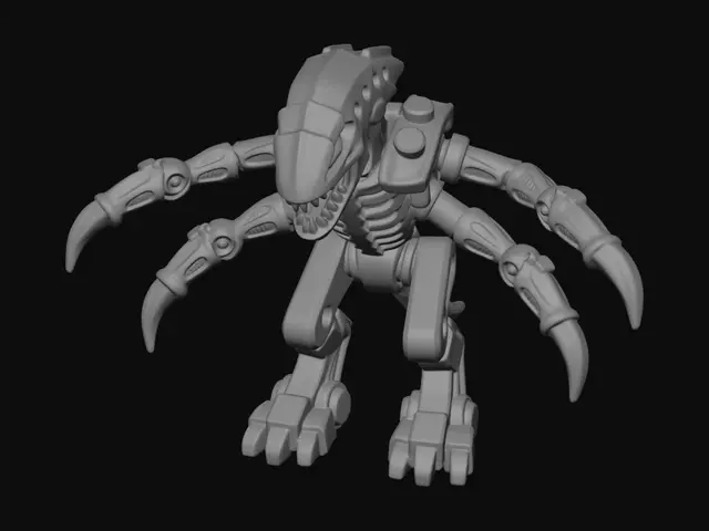 3D model for Warhammer 40,000 Hormagaunt in the style of a LEGO animal figure in one piece. It should have four arms and two legs, like a Hormagaunt.