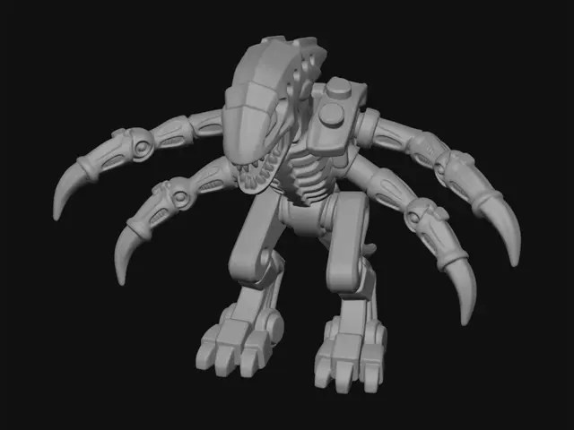 3D model for Warhammer 40,000 Hormagaunt in the style of a LEGO animal figure in one piece. It should have four arms and two legs, like a Hormagaunt.