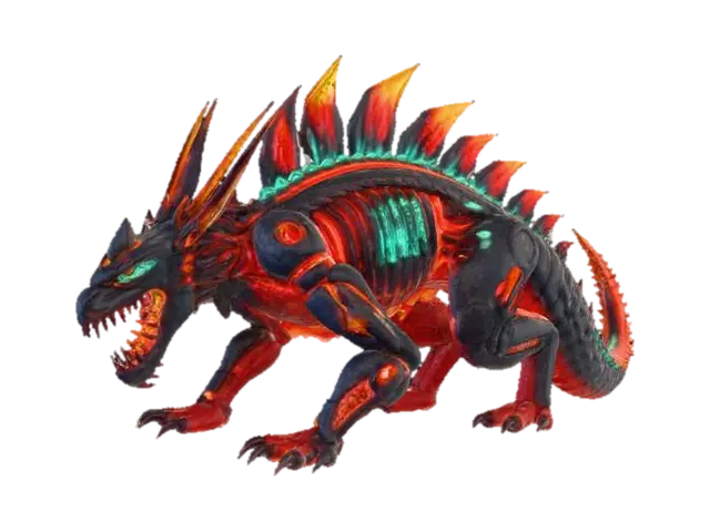 a beautiful marked beast cut in half up to the middle, glowy metal like 3D model, vytvořený pomocí AI