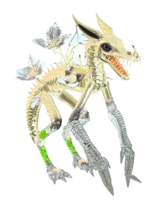 Modello 3D a walking tooth like animal with coils as leg, plant inspired being, generato dall’IA