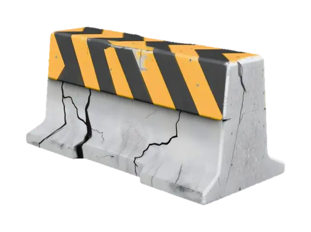 A standalone concrete road barrier, jersey barrier shape. Heavily weathered… 3D model, vytvořený pomocí AI