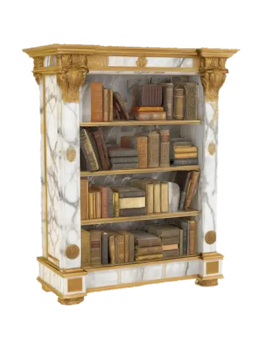 Antique Marble Bookshelf - Books 3D model, vytvořený pomocí AI