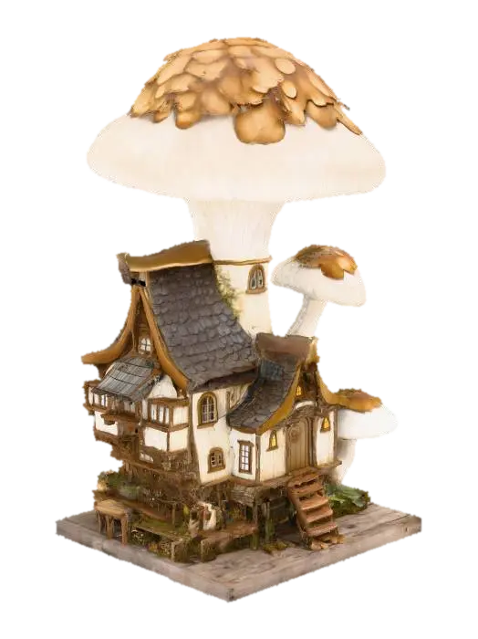 Toadstool Tavern 3D model, vytvořený pomocí AI