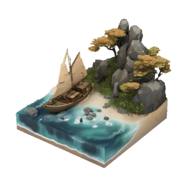 Modelong 3D na Ocean Cove Diorama, #ocean# - Rocks, ginawa ng AI