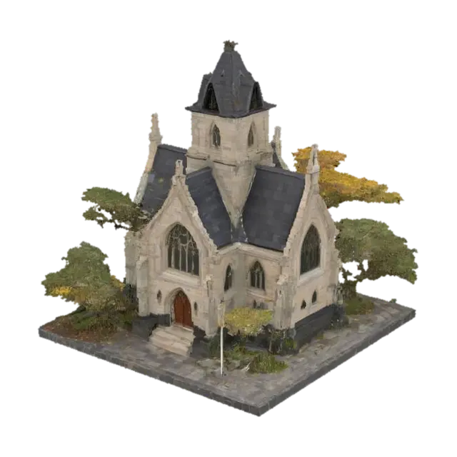 Gothic Chapel in Autumn - Town 3D model, vytvořený pomocí AI