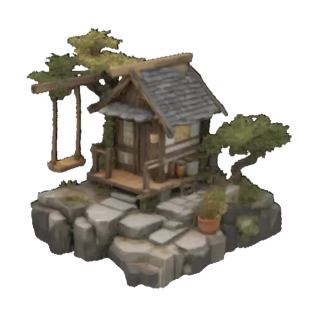 Cottage with Swing - Diorama 3D model, vytvořený pomocí AI