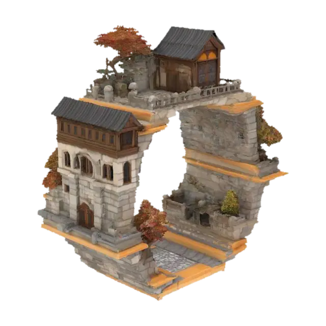 Ring Village Diorama 3D model, vytvořený pomocí AI