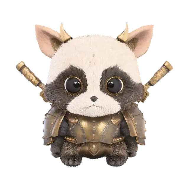 Samurai Raccoon 3D model, vytvořený pomocí AI