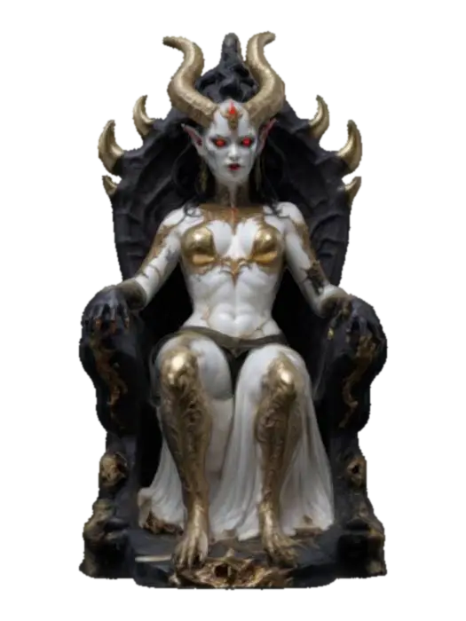A porcelain statute with high details. A devilish, alluring demon queen with… 3D model, vytvořený pomocí AI