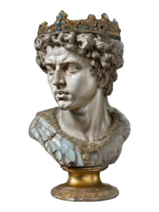Baroque bust of a young king, intricate, elaborate, jeweled, craftmanship,… - Craftsmanship 3D model, vytvořený pomocí AI