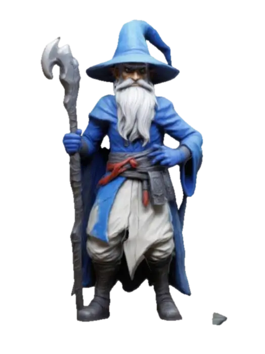 3D model for Hand-painted, inked, stylized mage in Call of Duty’s art style. Rough brush strokes, thick outlines, and bold cel-shading. Skin is healthy, semi smooth gradients. Hatching shadows, painterly blending. Aged, weathered, and gritty--avoid soft lighting or lifelike details. Use high contrast and comic book-style shading. , #game figure#