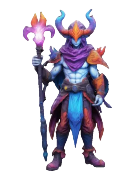 3D model for Hand-painted, inked, stylized, summoner in Final Fantasy art style, vibrant, colorful, clean design #game figure#