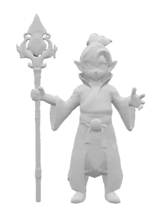 3D model for Hand-painted, inked, stylized, summoner in Final Fantasy art style, vibrant, colorful, clean design #game figure#