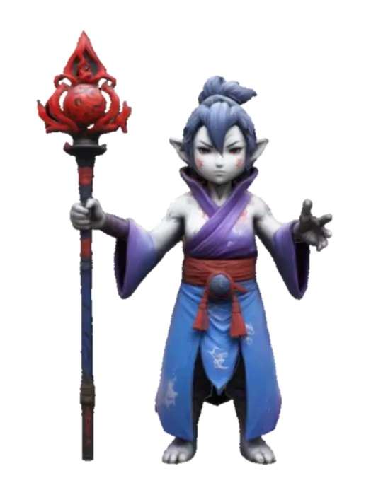 3D model for Hand-painted, inked, stylized, summoner in Final Fantasy art style, vibrant, colorful, clean design #game figure#