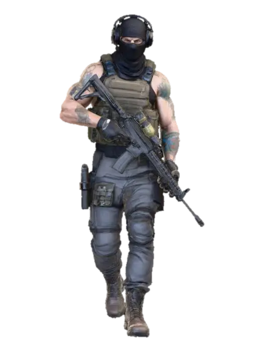 Special Ops Riggs – Ghost Recon, balaclava, muscular boss physique, chest rig gear,… - Tattoo 3D model, vytvořený pomocí AI