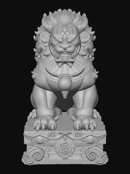 3D model for Shíshī,
Chinese mythology stylized art, hand-painted texture. A colossal guardian lion carved from jade stone, body cracked with glowing veins of light. Mane curls like storm clouds, fangs bared in eternal vigilance. Eyes burn with protective fire, claws gripping temple steps. Aura of strength and sacred guardianship, ceremonial presence infused with dread. Painterly stone texture, dramatic shadows, mythic majesty.