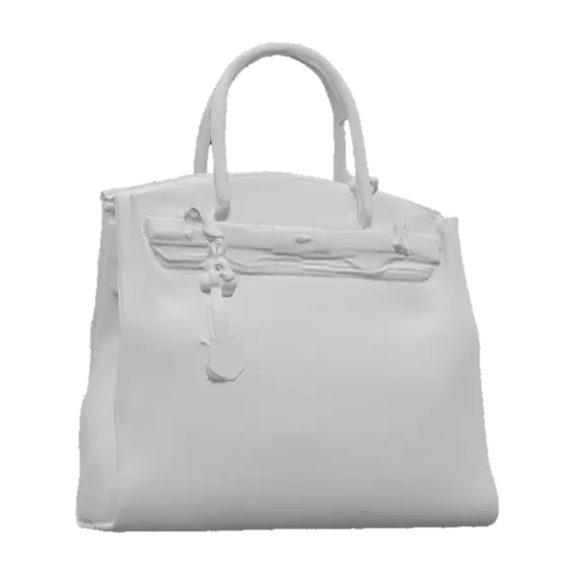 3D model for A flawless, high-resolution luxury handbag. Birkin, high fashion, realism, cloth, Patent Leather, Gemstone Inlays, Clasps, zippers, and chains plated in precious metals