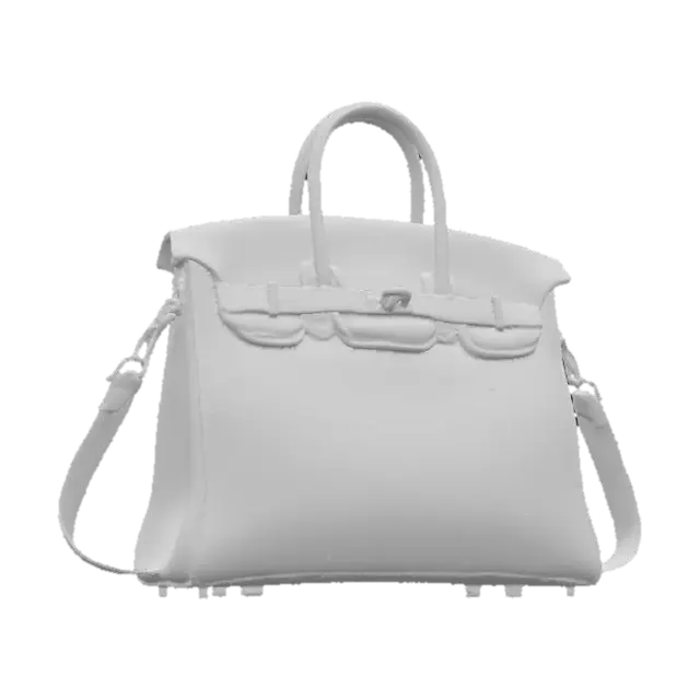 3D model for A flawless, high-resolution luxury handbag. Birkin, high fashion, realism, cloth, Patent Leather, Gemstone Inlays, Clasps, zippers, and chains plated in precious metals