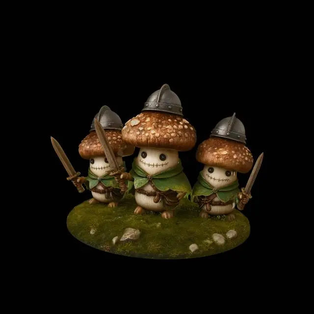 3D model for 3 mushroom musketeers