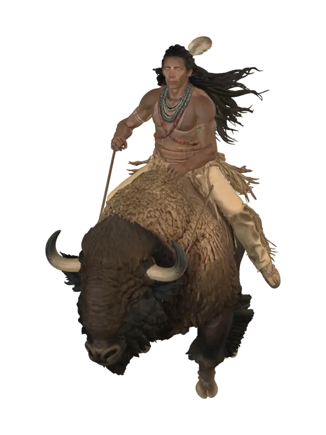 Bison Rider - Mounted 3D model, vytvořený pomocí AI
