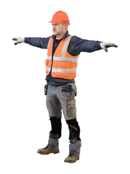 Construction worker in T-Pose 3D model, vytvořený pomocí AI