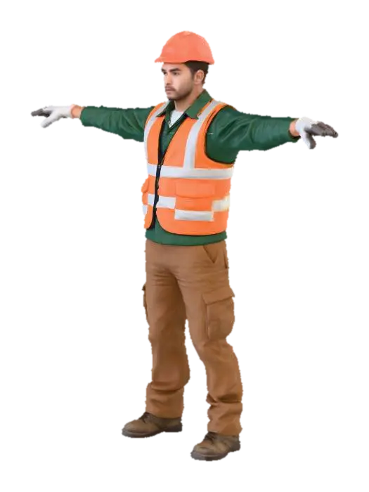 Construction worker 3D model, vytvořený pomocí AI