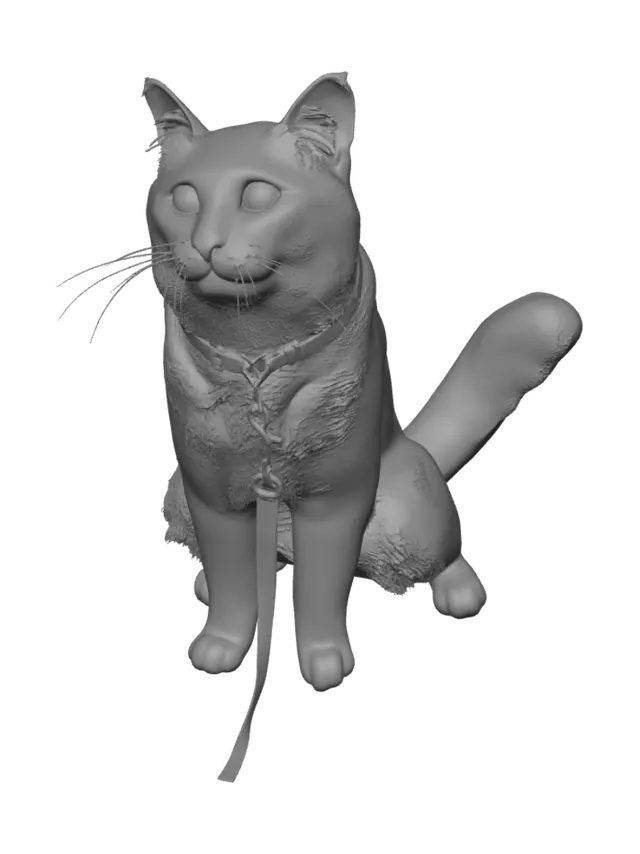 3D model for Curious Ginger Cat on a Bamboo Bench