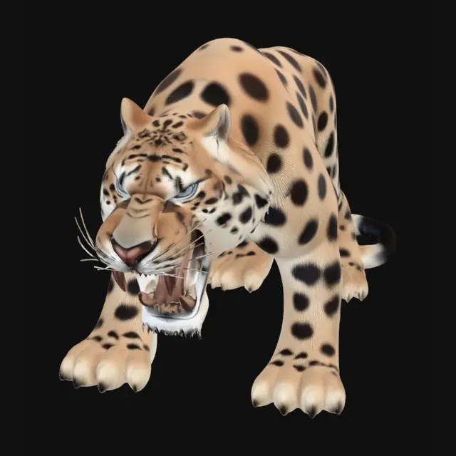 3D model for Low-poly stylized sabre-tooth tiger, Roblox game asset, clean mesh, organic creature, giant fangs, fierce expression, wild animal, hand-painted texture style, solid flat colors, game-ready topology, no armor, optimized for Roblox Studio export.